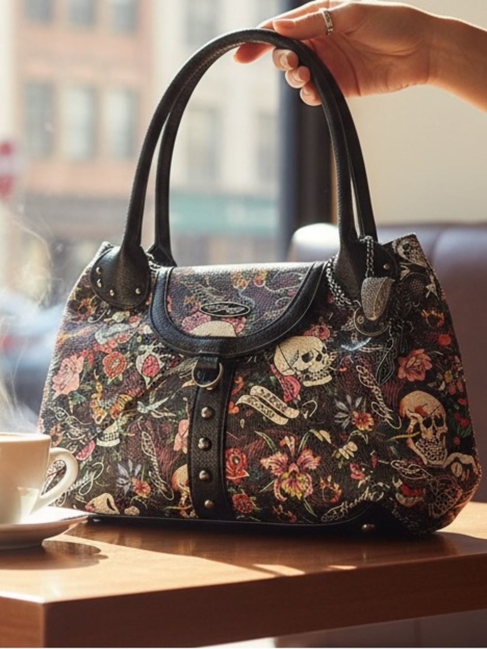 NWT Ed Hardy Small Satchel Handbag Black/Multi